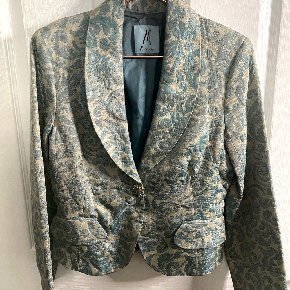 Marciano Teal and Gold Blazer Acetato Tapestry Blazer 🍸